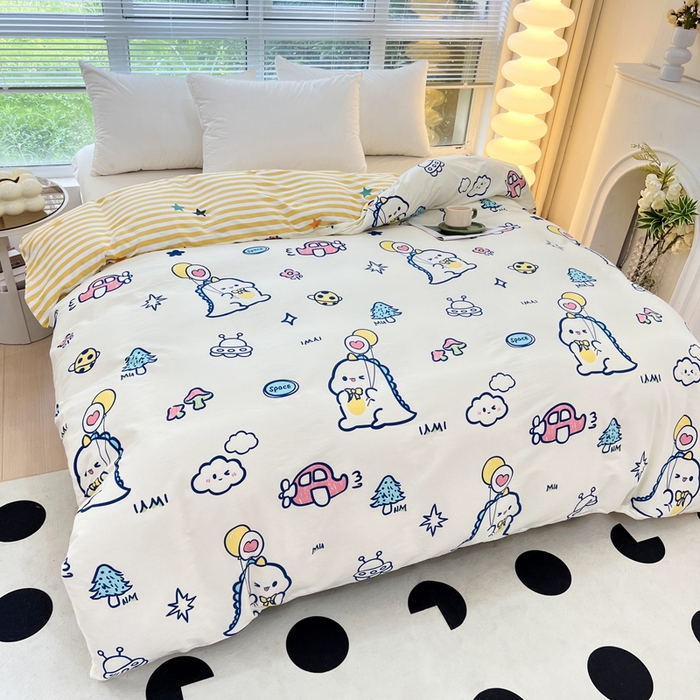 91家纺网 家纺一手货源 找家纺 依庭 2025新款全棉印花花卉款四件套单品系列-单被套 蜡笔恐龙