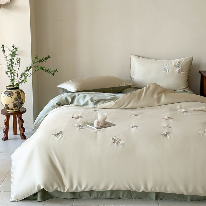 91家纺网 家纺一手货源 找家纺 2025新款奥地利60支兰精天丝蝴蝶套件-晨曦 晨曦-绿