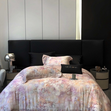 太古汇家居 2025新款60兰精天丝宽边被套枕套活性数码印花系列四件套【券后不低于338】 浅夏花开-藕粉 