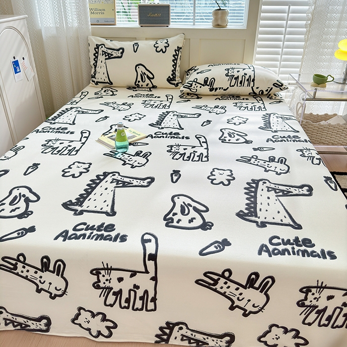 91家纺网 家纺一手货源 找家纺 吉象家纺 2025新款老粗布三件套-床单款 漫画家