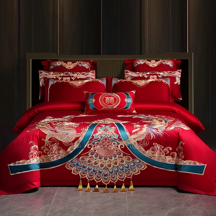 91家纺网 家纺一手货源 找家纺 （总）芊囍纺 2025新款全棉刺绣婚庆四件套