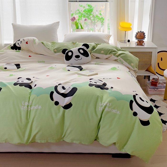 91家纺网 家纺一手货源 找家纺 依庭 2025新款全棉印花花卉款四件套单品系列-单被套 熊猫乐园