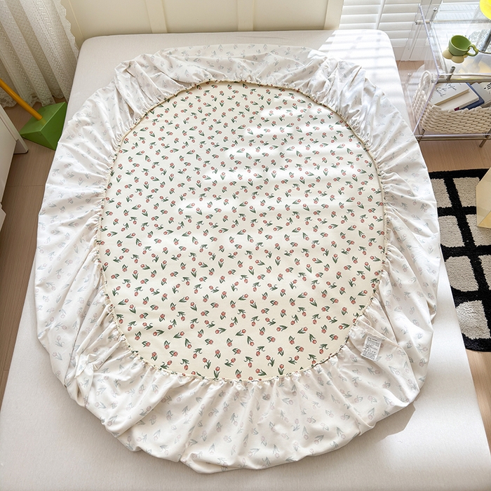 91家纺网 家纺一手货源 找家纺 2025新款老粗布三件套-床笠款 朵朵郁金香