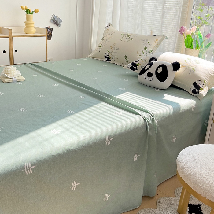 91家纺网 家纺一手货源 找家纺 依庭 2025新款全棉印花花卉款四件套单品系列-单床单 熊猫仔仔