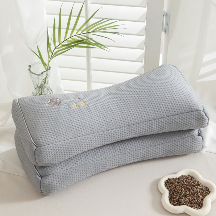 91家纺网 家纺一手货源 找家纺 织布人 2025新款荞麦枕夏季凉感豆豆枕茶叶枕夏凉荞麦枕学生成人家用硬枕 凉豆豆款-四面灰色茶香枕