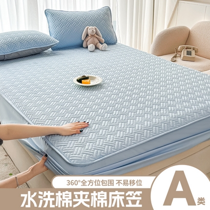 91家纺网 家纺一手货源 找家纺 （总）欧邦 2025新款四季款纯色水洗棉夹棉床笠床垫保护罩-场景二