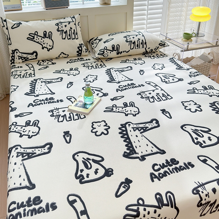 91家纺网 家纺一手货源 找家纺 2025新款老粗布三件套-床笠款 漫画家