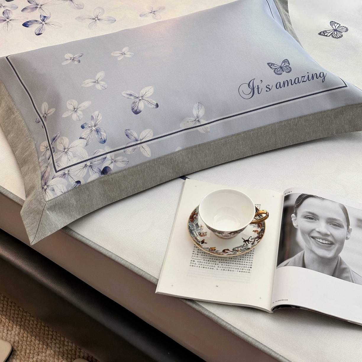 91家纺网 家纺一手货源 找家纺 JUICY 橘滋家纺 2025新款夏日高端轻奢数码冰丝奢简高级凉席床笠 爱琴海微风