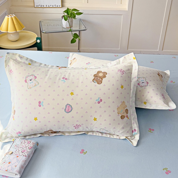 91家纺网 家纺一手货源 找家纺 依庭 2025新款全棉印花花卉款四件套单品系列-单枕套 芋泥小狗