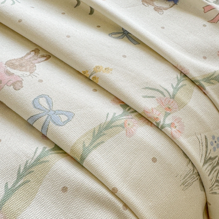 91家纺网 家纺一手货源 找家纺 吉象家纺 2025新款老粗布三件套-床单款 蔓藤兔