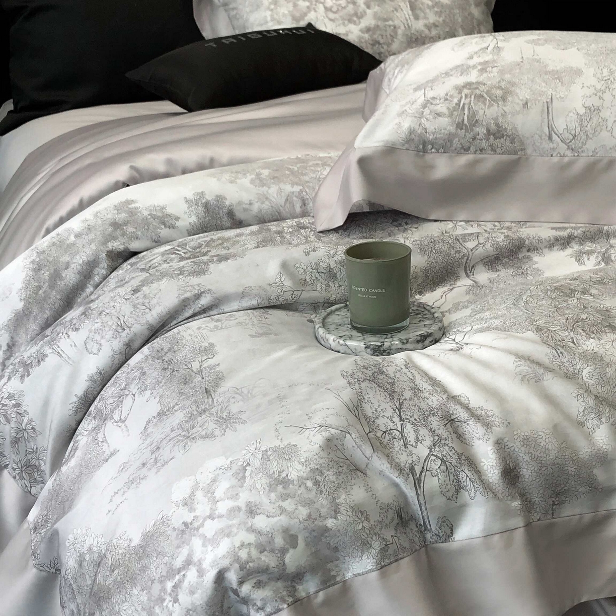 91家纺网 家纺一手货源 找家纺 2025年高支高密长绒棉专版活性数码印花系列四件套【券后控价——券后不低于378】 丽奥娜-杏子灰