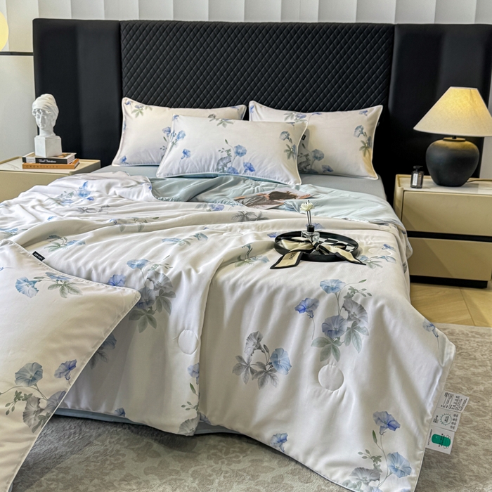 91家纺网 家纺一手货源 找家纺 洺兰家居 2025春夏新款100支莱赛尔天丝贡缎数码印花麻绳款四件套高端礼盒 流年兰