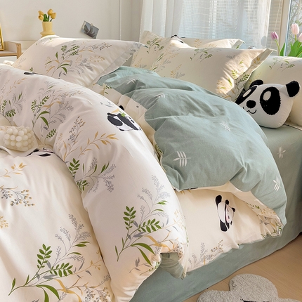依庭 2025新款全棉印花花卉款四件套单品系列-单被套 熊猫仔仔