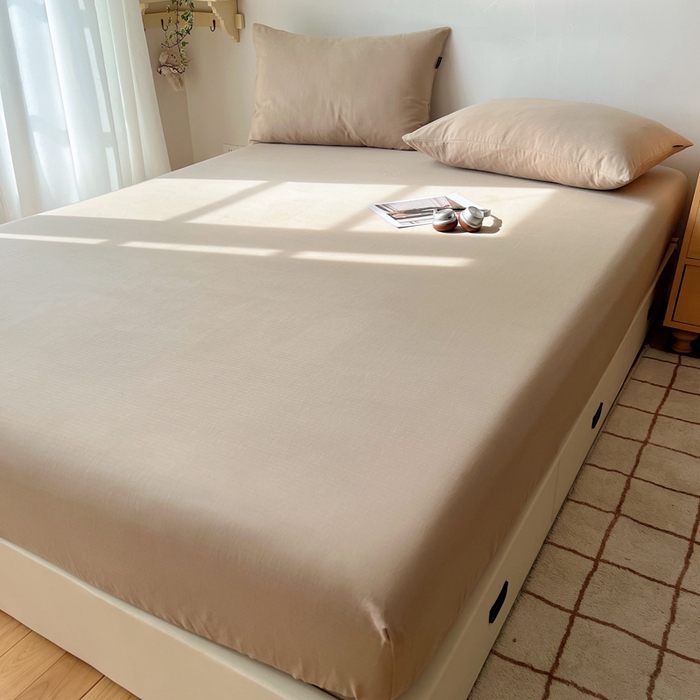 91家纺网 家纺一手货源 找家纺 蜜宿 2025新款A类全棉人字纹床笠（加高） 床笠：奶咖