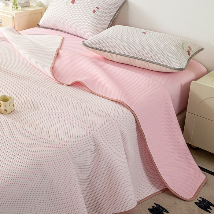 91家纺网 家纺一手货源 找家纺 梦初语 2025新款A类华夫格冰豆豆夏被子针织提花凉感夏凉被单双人空调被可机水洗 浪漫粉