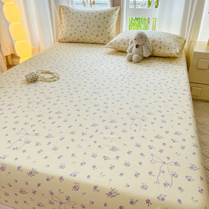 91家纺网 家纺一手货源 找家纺 2025新款老粗布三件套-床笠款 紫茉