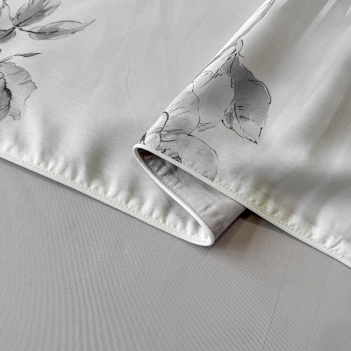 91家纺网 家纺一手货源 找家纺 洺兰家居 2025春夏新款100支莱赛尔天丝贡缎数码印花麻绳款四件套高端礼盒 瑰丽灰