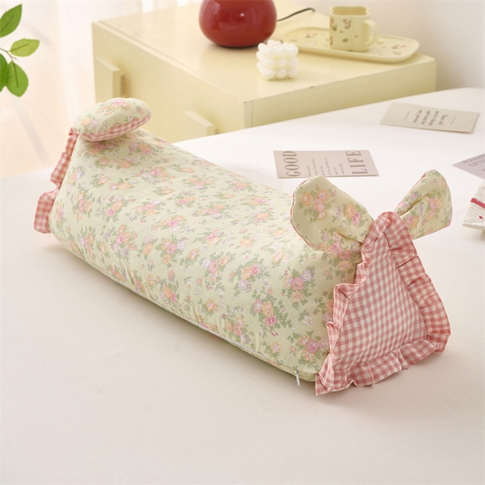 91家纺网 家纺一手货源 找家纺 大熊枕芯 2025新款田园风全棉印花双层纱萌趣兔子三角荞麦护颈枕枕头枕芯 田园土三角枕-浅黄50*15*15cm/只