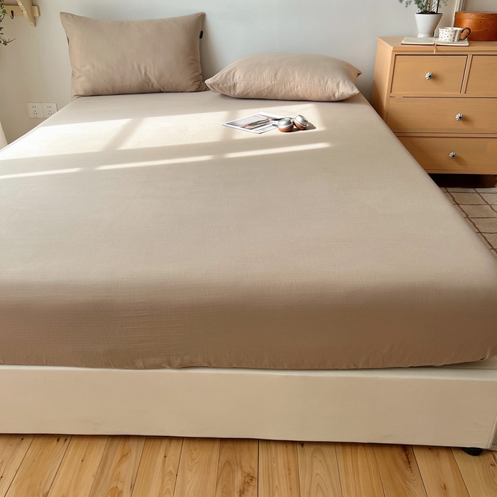 91家纺网 家纺一手货源 找家纺 蜜宿 2025新款A类全棉人字纹床笠（加高） 床笠：奶咖