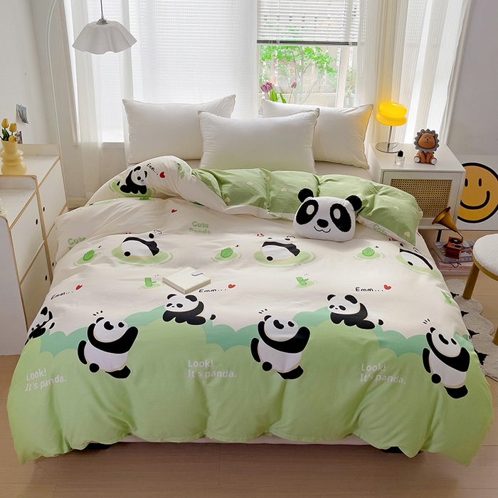 91家纺网 家纺一手货源 找家纺 依庭 2025新款全棉印花花卉款四件套单品系列-单被套 熊猫乐园