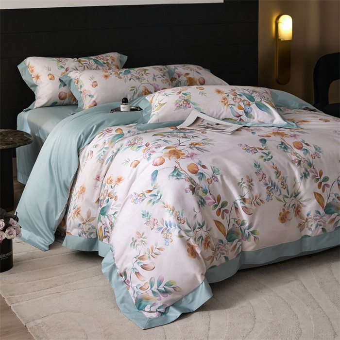 91家纺网 家纺一手货源 找家纺 宏羽纺家纺 2025年高支高密大版数码印花春夏新品 花家境-梦境绿