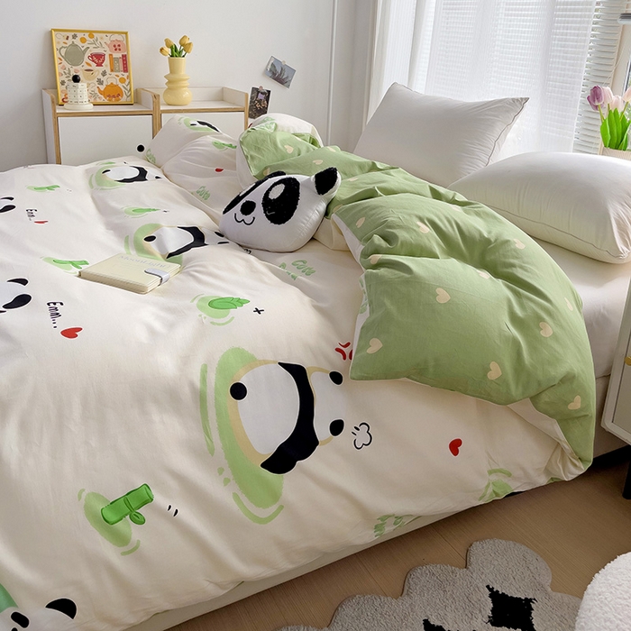 91家纺网 家纺一手货源 找家纺 依庭 2025新款全棉印花花卉款四件套单品系列-单被套 熊猫乐园