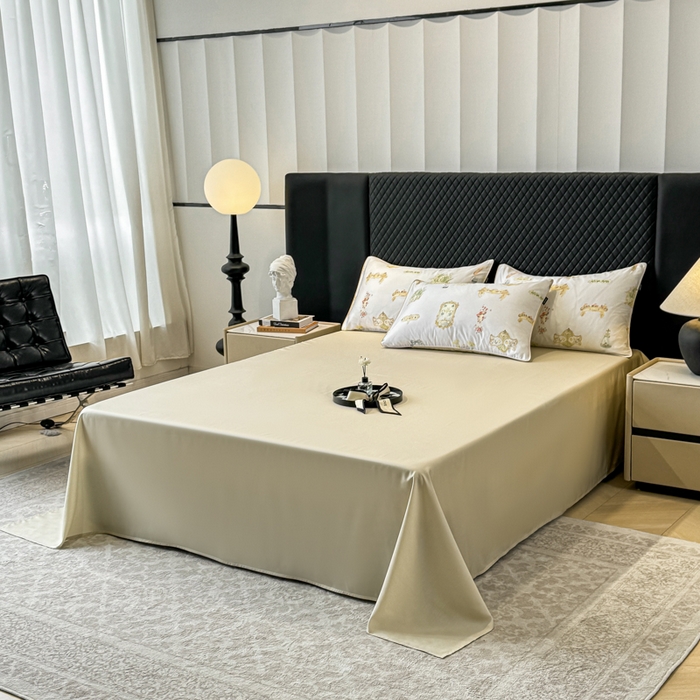 91家纺网 家纺一手货源 找家纺 洺兰家居 2025春夏新款100支莱赛尔天丝贡缎数码印花麻绳款四件套高端礼盒 洛丽塔米