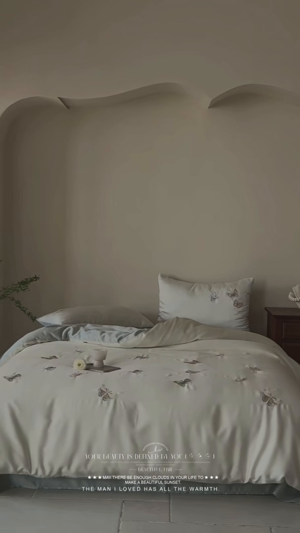 91家纺网 家纺一手货源 找家纺 2025新款奥地利60支兰精天丝蝴蝶套件-晨曦 晨曦-白