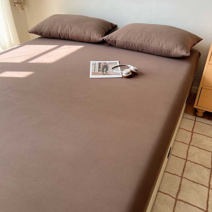 91家纺网 家纺一手货源 找家纺 蜜宿 2025新款A类全棉人字纹床笠（加高） 床笠：深棕