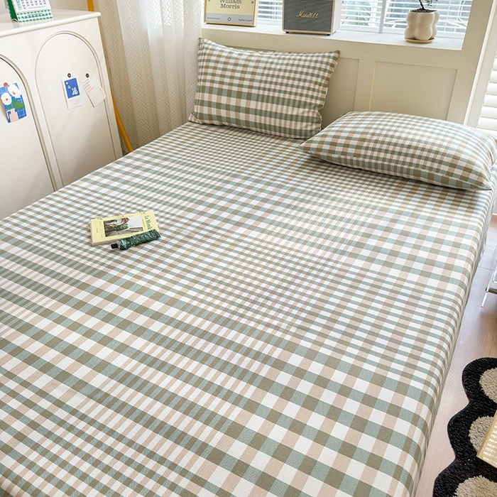 91家纺网 家纺一手货源 找家纺 吉象家纺 2025新款老粗布三件套-床单款 绿格