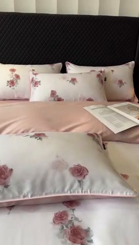 91家纺网 家纺一手货源 找家纺 洺兰家居 2025春夏新款100支莱赛尔天丝贡缎数码印花麻绳款四件套高端礼盒 玫瑰雅韵