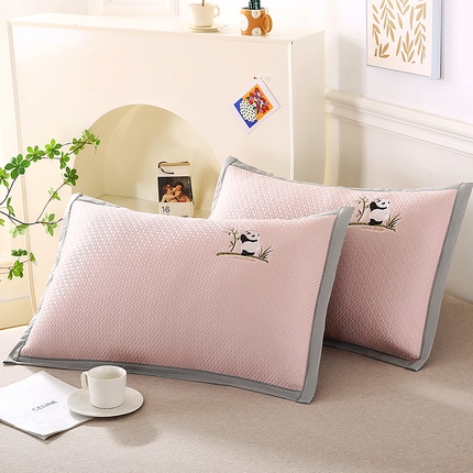 小牛席业 2025新款爱家熊猫冷感豆豆夏凉枕套 粉色