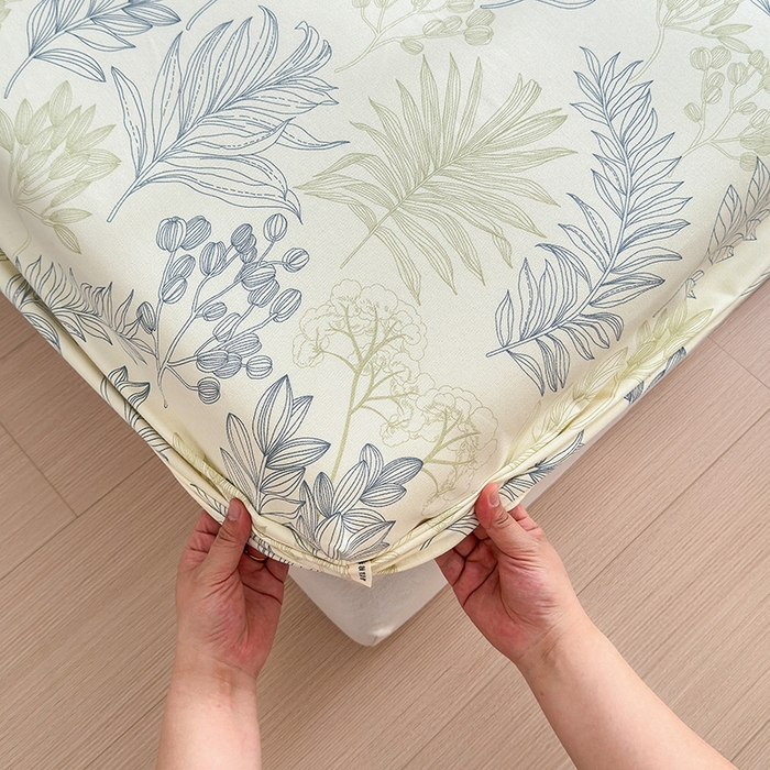 91家纺网 家纺一手货源 找家纺 2025新款老粗布三件套-床笠款 仙草