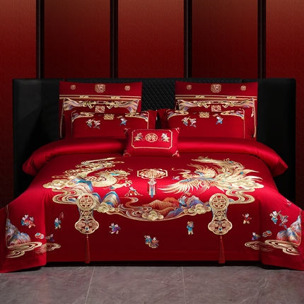 91家纺网 家纺一手货源 找家纺 （总）芊囍纺 2025新款全棉刺绣婚庆四件套