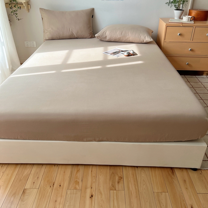 91家纺网 家纺一手货源 找家纺 蜜宿 2025新款A类全棉人字纹床笠（加高） 床笠：奶咖