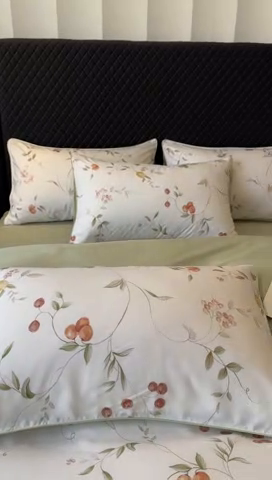 91家纺网 家纺一手货源 找家纺 洺兰家居 2025春夏新款100支莱赛尔天丝贡缎数码印花麻绳款四件套高端礼盒 果蔓白