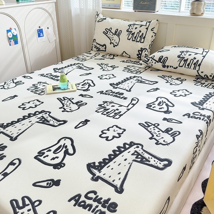 91家纺网 家纺一手货源 找家纺 2025新款老粗布三件套-床笠款 漫画家