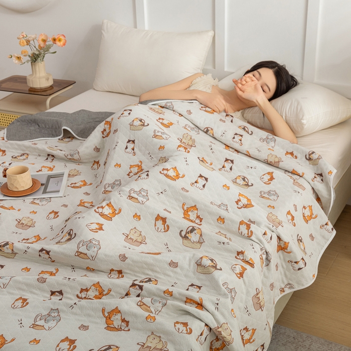 91家纺网 家纺一手货源 找家纺 乐家毛巾被（工厂自产自销） 2025新款A类全棉六层纱印花毛巾被 卡通狗狗