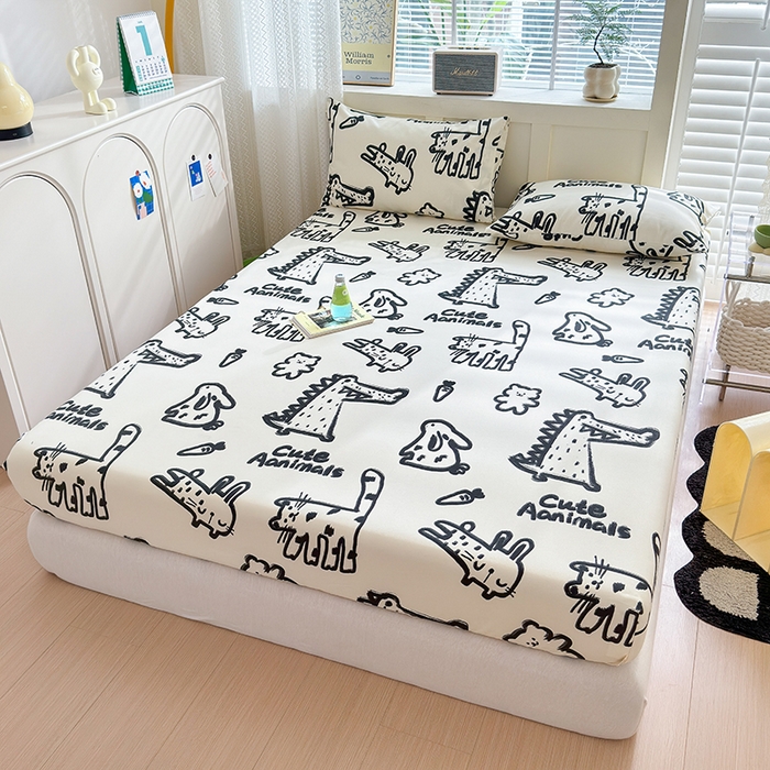 91家纺网 家纺一手货源 找家纺 2025新款老粗布三件套-床笠款 漫画家