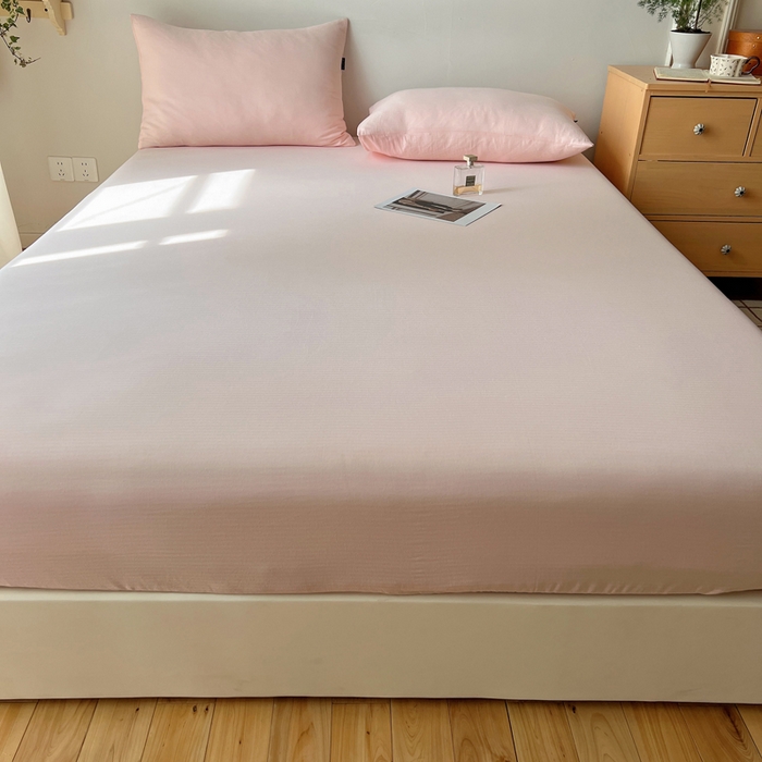 91家纺网 家纺一手货源 找家纺 蜜宿 2025新款A类全棉人字纹床笠（加高） 床笠：樱粉