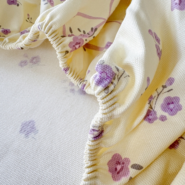 91家纺网 家纺一手货源 找家纺 2025新款老粗布三件套-床笠款 紫茉