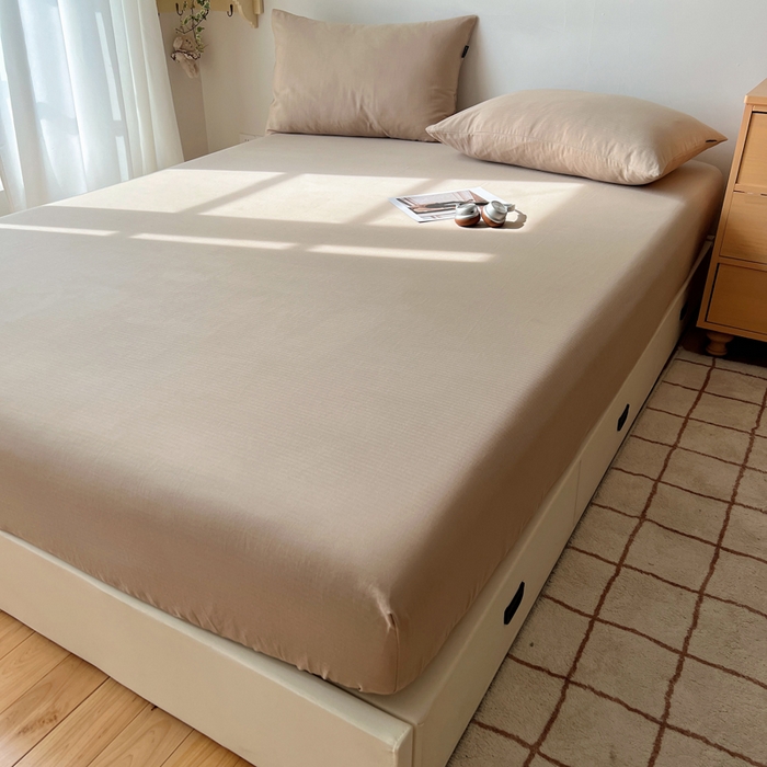 91家纺网 家纺一手货源 找家纺 蜜宿 2025新款A类全棉人字纹床笠（加高） 床笠：奶咖