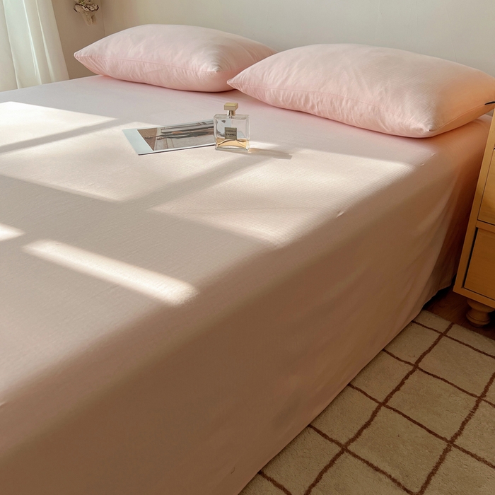 91家纺网 家纺一手货源 找家纺 蜜宿 2025新款A类全棉人字纹床单 床单：樱粉