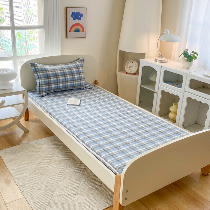 91家纺网 家纺一手货源 找家纺 凌云家纺 2025新款A类全棉水洗棉床垫套 英伦格蓝