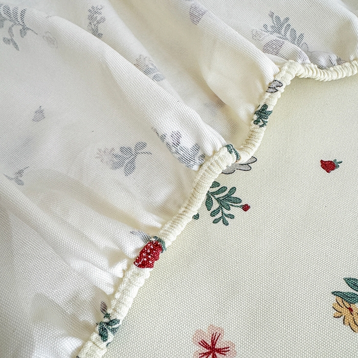 91家纺网 家纺一手货源 找家纺 2025新款老粗布三件套-床笠款 花园兔