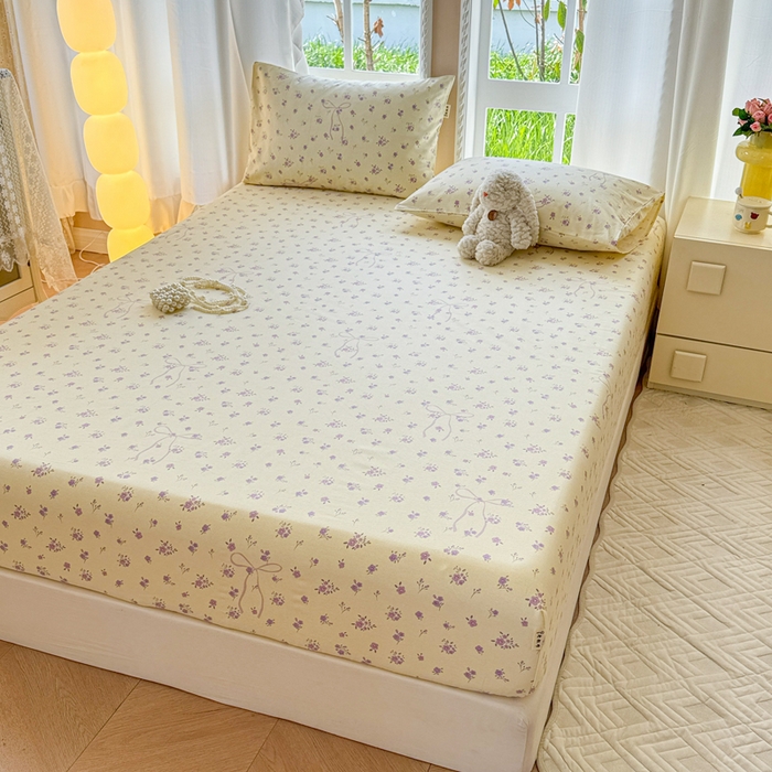 91家纺网 家纺一手货源 找家纺 2025新款老粗布三件套-床笠款 紫茉