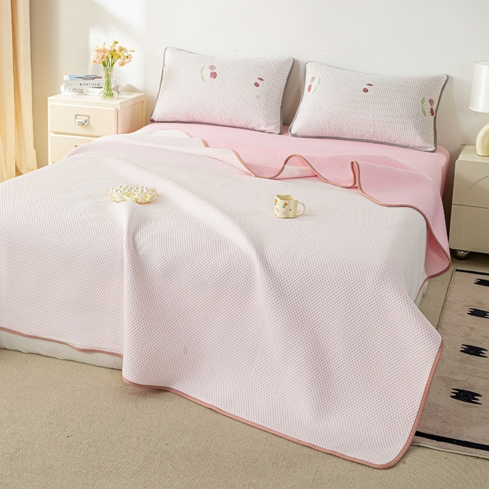 91家纺网 家纺一手货源 找家纺 梦初语 2025新款A类华夫格冰豆豆夏被子针织提花凉感夏凉被单双人空调被可机水洗 浪漫粉