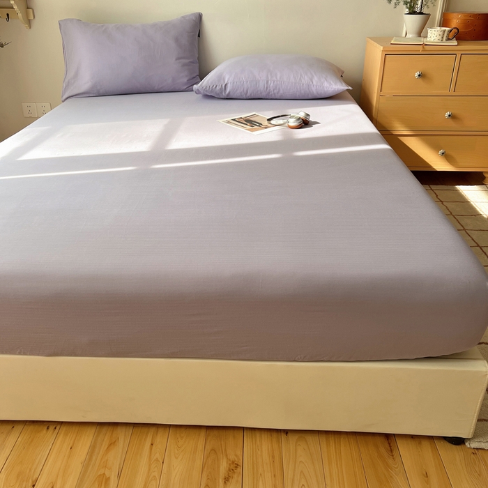 91家纺网 家纺一手货源 找家纺 蜜宿 2025新款A类全棉人字纹床笠（加高） 床笠：梦紫