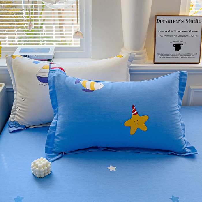 91家纺网 家纺一手货源 找家纺 依庭 2025新款全棉印花花卉款四件套单品系列-单枕套 水上乐园