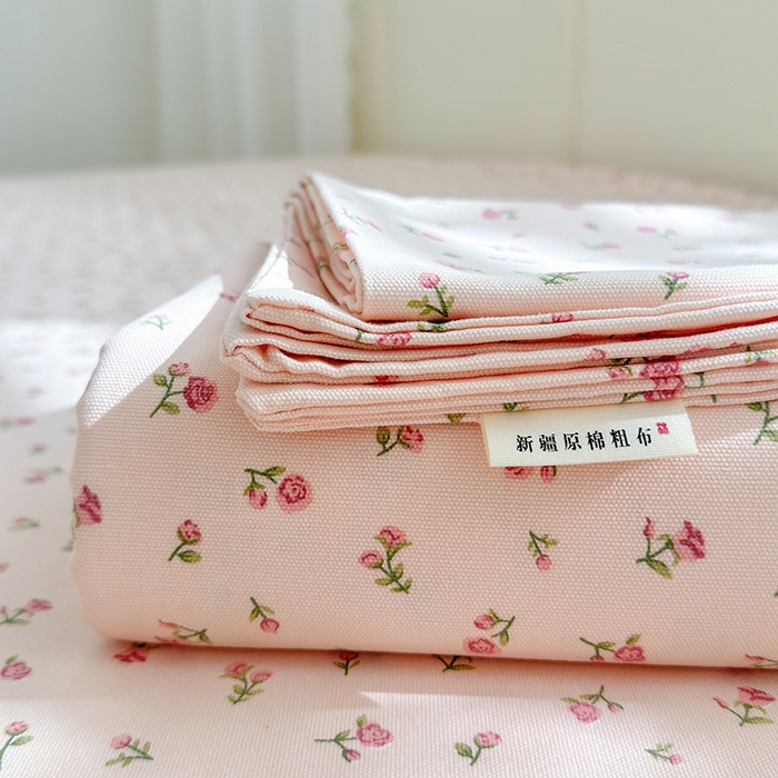 91家纺网 家纺一手货源 找家纺 吉象家纺 2025新款老粗布三件套-床单款 粉玫瑰